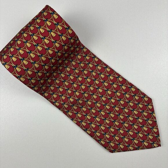 Jos A Bank Silk Holiday Red Gold Bell All Over Christmas Men’s Tie Made In USA - Picture 2 of 8